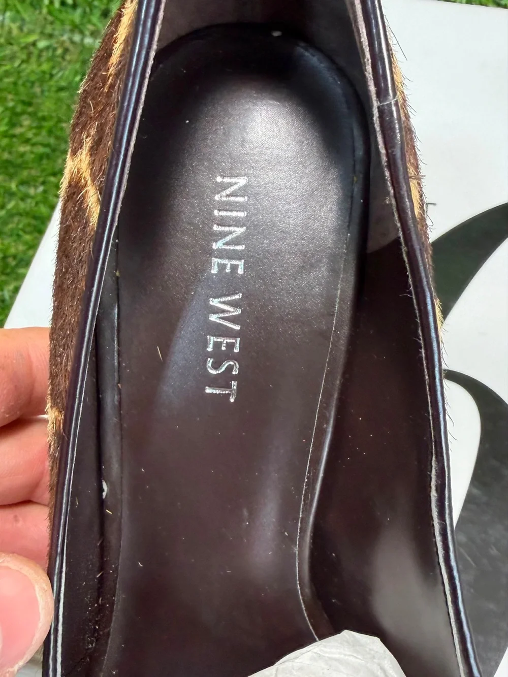 Nine West Liattris Leopard Giraffe Calf Hair Peep Toe Pumps Heels Shoes Box 6.5M
